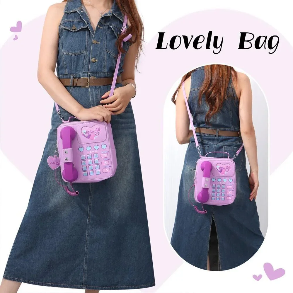 Women Leather Telephone Bag Crossbody Purse Shoulder Handbag with Music